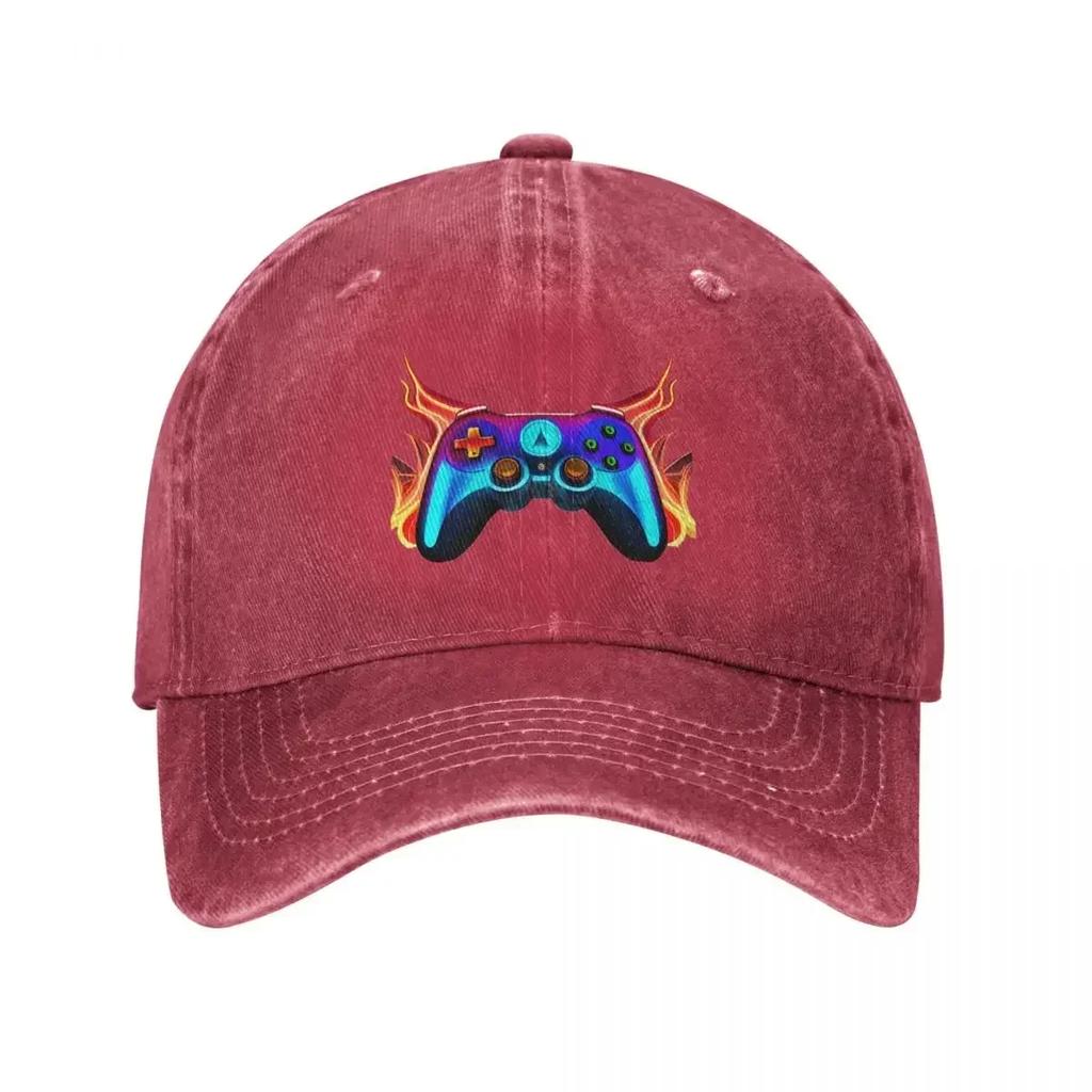 Flaming Neon Gaming Controller Baseball Cap Vintage Distressed Washed Gamepad Funny Sun Cap Men Women Outdoor All Seasons Hats