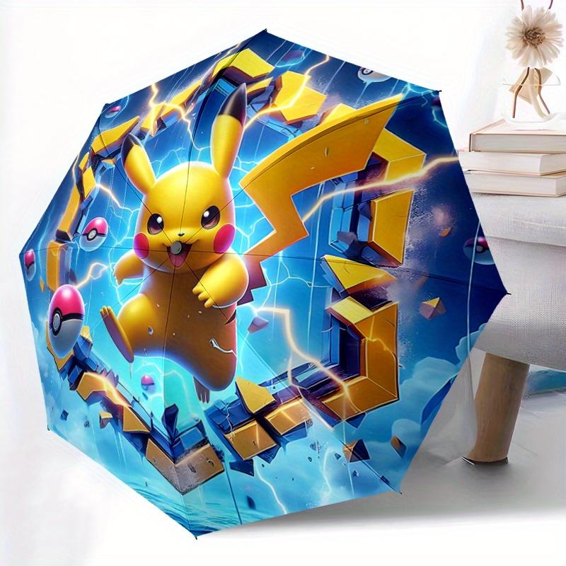 1pc Pikachu Breaks Through the Wall Pattern Automatic 3-Fold Umbrella, 8 Iron Frames, High-Value Folding Umbrella, Suitable for Office, Travel and Out