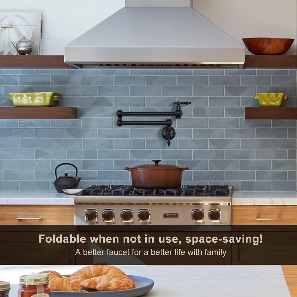 Rubinetto Cucina Monocomando a Parete in Ottone di Lusso per Riempimento Pentole, Flessibile, Rotazione 720°, Risparmio Idrico, Rubinetto Freddo