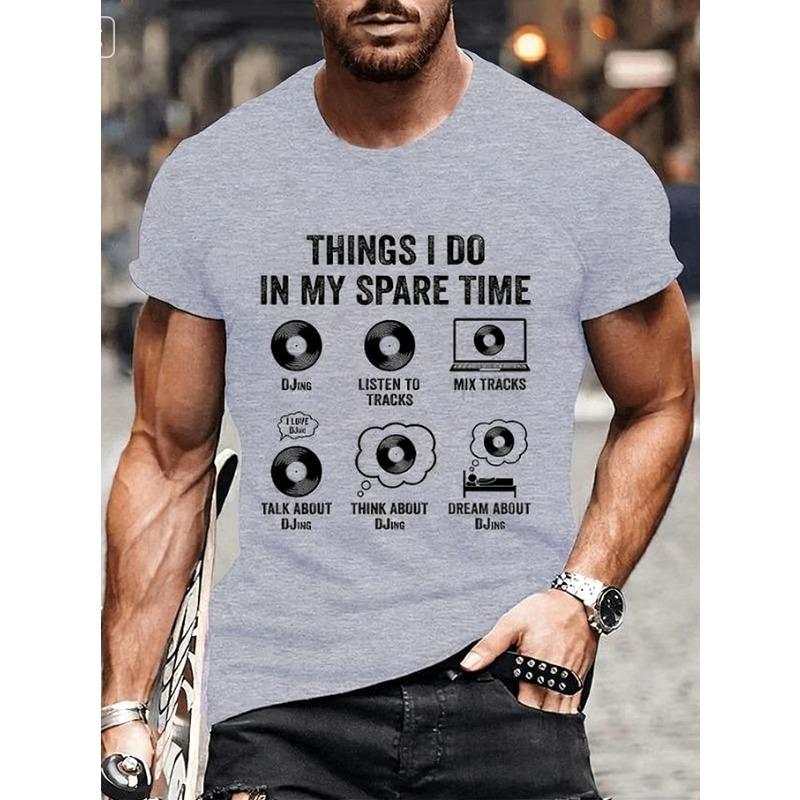 Summer Vinyl Record DJ Graphic Men's T-shirts Casual Hip Hop Streetwear Music Lover Funny Tops T-shirts