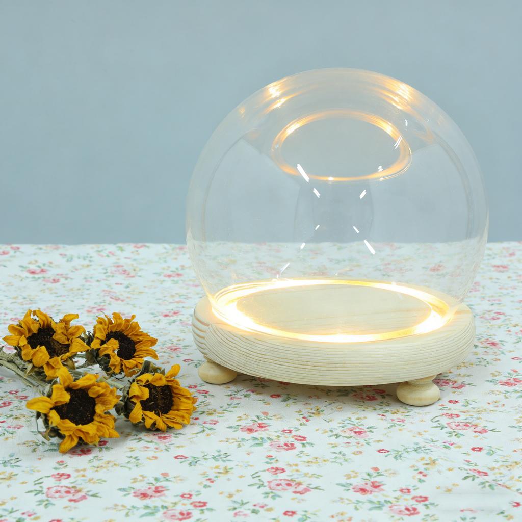 Decorative Clear Glass Dome Display Case for Immortal Flowers Glass Cover Adornment with Wooden Base Home Coffee Shop Gift