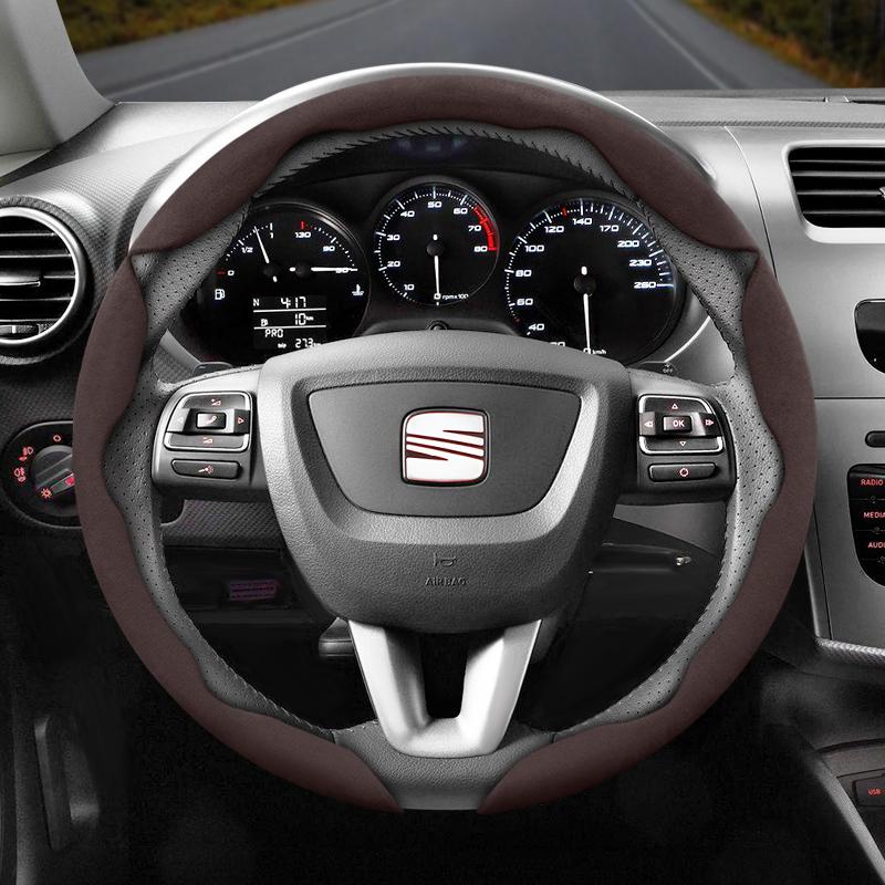 Npcr5 Suitable for Seat Anti-Slip Buckle Segmented Suede Steering Wheel Cover for Ibiza, Arona, Leon, Leon Sportstourer, Ateca and Other 
