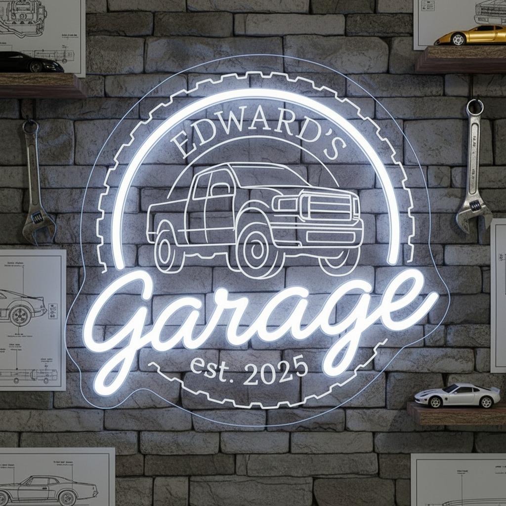Custom Garage LED Neon Sign: Fully Personalized LED Neon Light for Garage, Unique Man Cave Workshop Decor That Shows Your Style