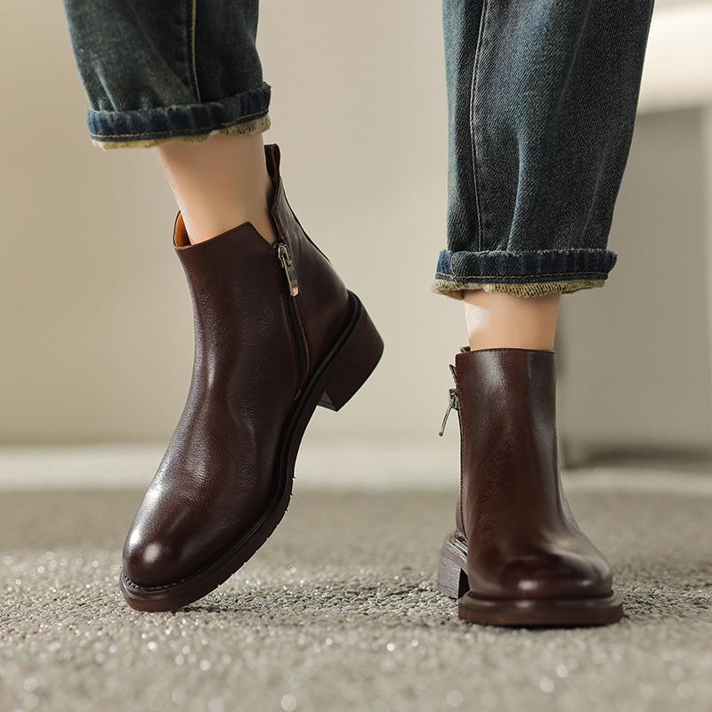 Fashion 2025 Autumn Women Shoes Genuine Leather Chelsea Boots Retro Women Boots Winter Ankle Boots Chunky Western Boots  ladies shoes