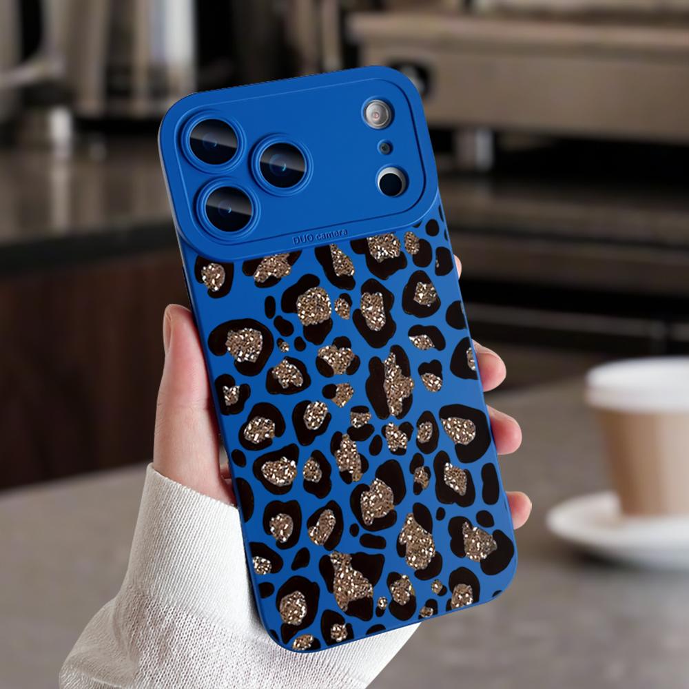 

Gold Glitter Leopard Print Silicone Phone Case For iPhone 17 16 15 14 13 12 11 Pro Max XS XR X 14 15Plus 16E 17E Air Soft Cover iPhone 13
