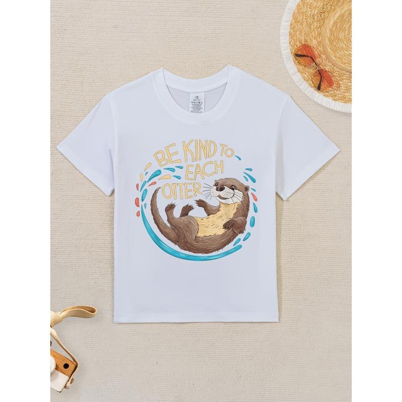 European sizes Be Kind to Each Otter Funny Pun Graphic T-Shirt for - Cute Otter Design with Heart & Bubble Lettering 98cm
