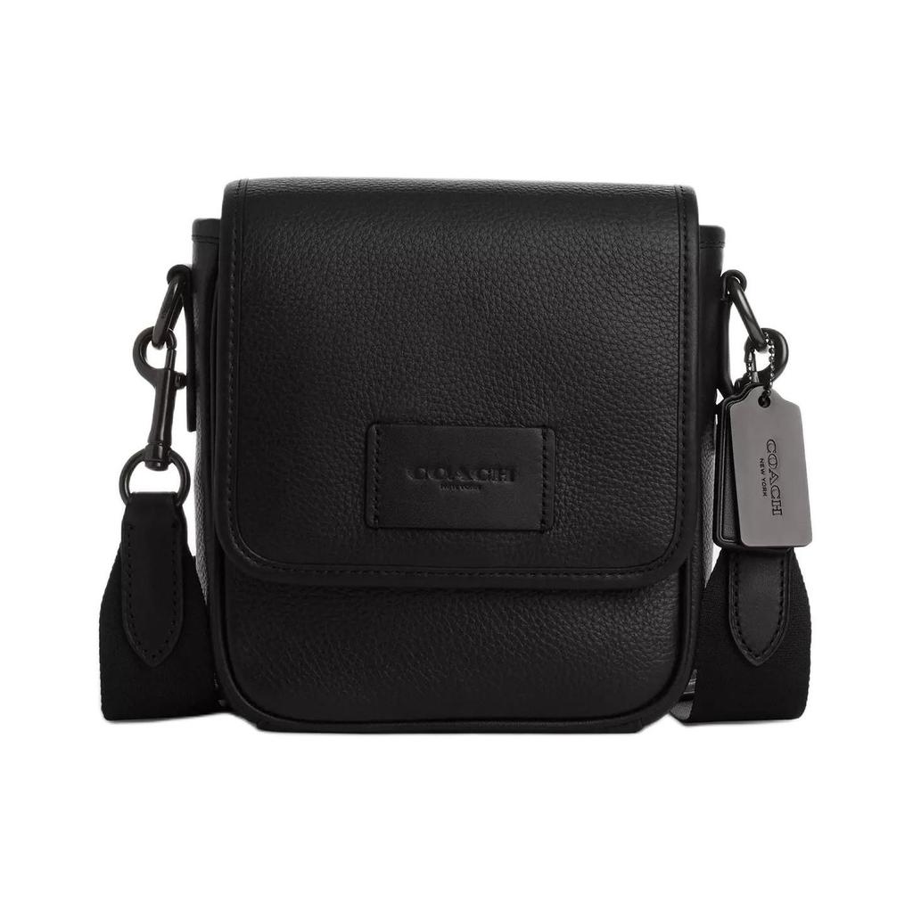 Coach 16 Textured Logo Plaque Pebble Grain Magnetic Closure Crossbody Bag Small Unisex crossbody bag Black CO914-JIBLK