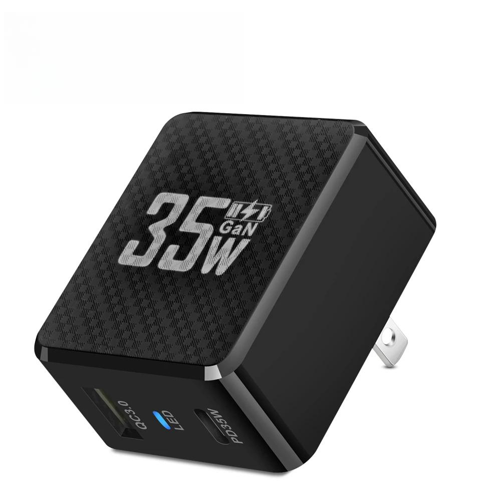 

35 Вт GaN USB зарядное устройство Quick Charge 3.0 PD Type C быстрая зарядка светодиодное настенное зарядное устройство для Xiaomi IPhone 16 15 Samsung мобильный телефон адаптер US Plug чёрный