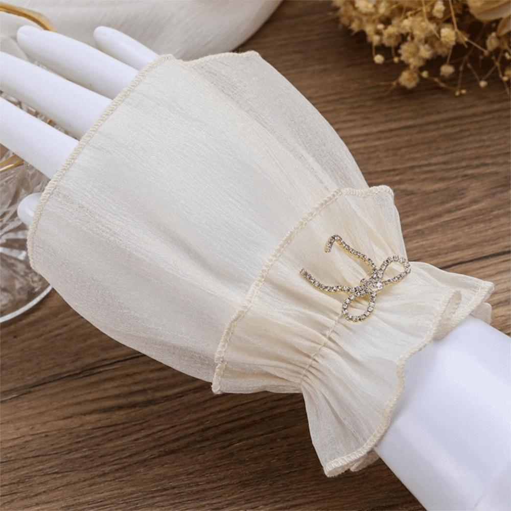 Ruched Pleated Detachable Cuffs Fingerless Gloves Nail Art Accessories Lace Fake Sleeves Cuffs Crystal Bow Chiffon Sleeves