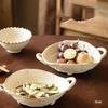 ZISIZ Rustic Ceramic Double-Handle Salad Bowl Set