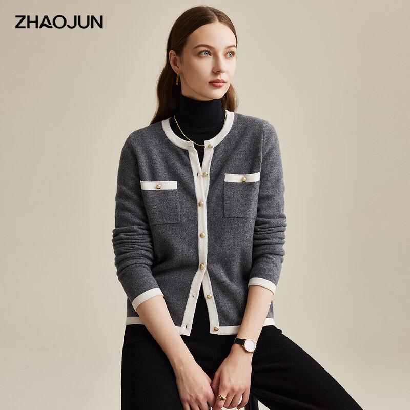 Zhaojun Women s High-End Autumn/Winter Color-Block Wool Cardigan M