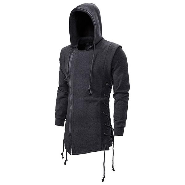 

Чоловічий чорний светр у готичному стилі. Светр Assassin s Creed Темно-чорна куртка з капюшоном XXL сірий