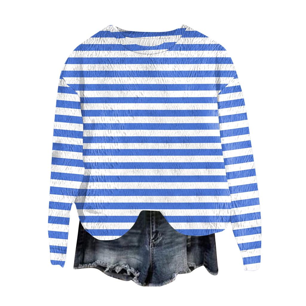 Women's Fashion Round Neck Pullover Top Long Sleeve Tee Printed Sweatshirt