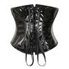 European PU Leather Zipper Tie Waist Corset Bodysuit