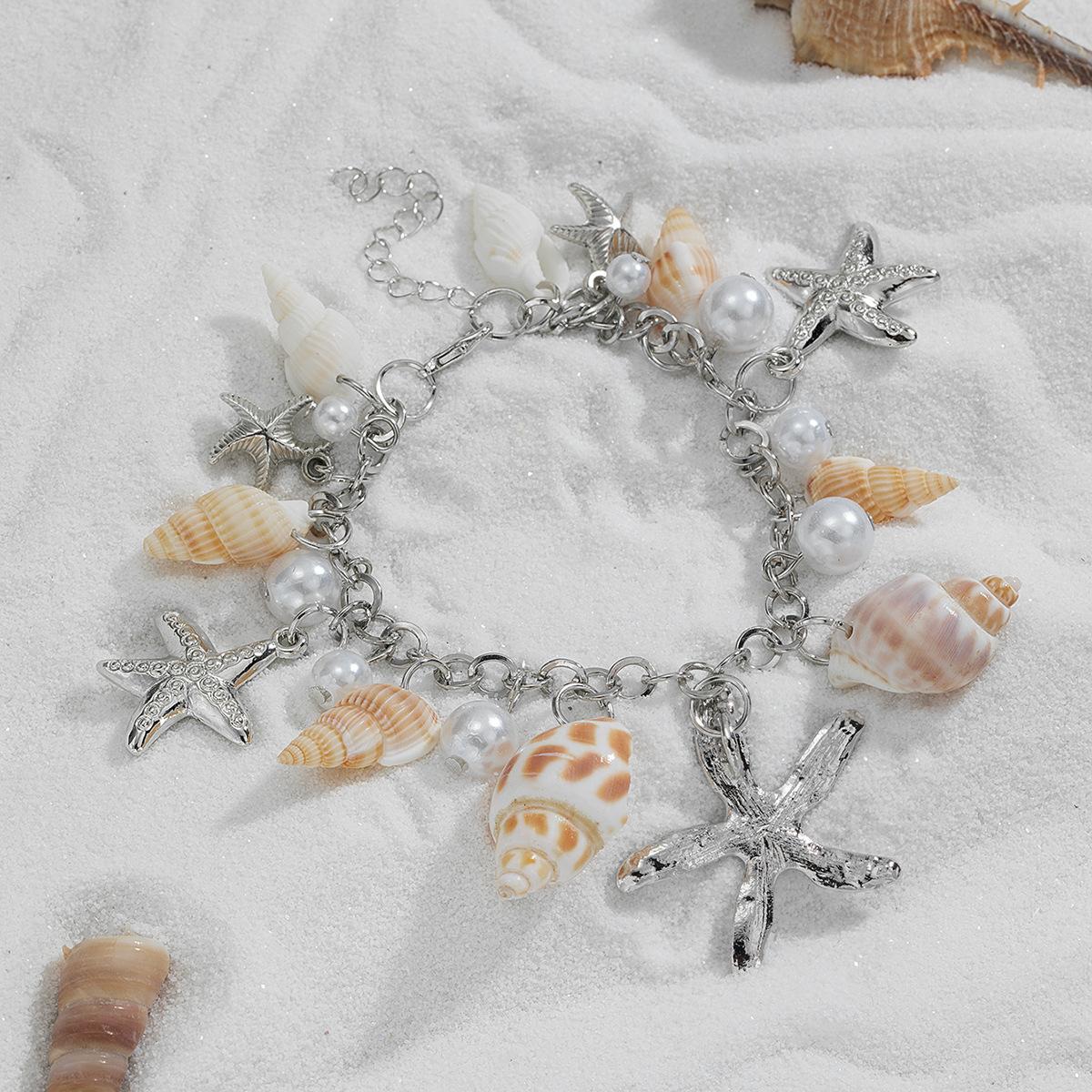 

Bohemia Gold Color Metal Starfish Conch Charm Bracelet For Women Exquisite Imitation Pearl Chain Bracelet Summer Beach Jewelry