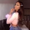 Women Bodycon Cropped Tops Solid Color Shirt  Sexy Short Cropped Top Plunging Neckline Long Sleeve Tops with Fur Cuffs