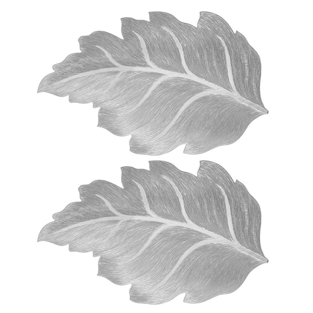 2Pcs Non-Slip Maple Leaf Placemat Anti-stain Heat Insulation Pad Easy-to-clean PVC Table Mat Hotel 2Pcs Silver
