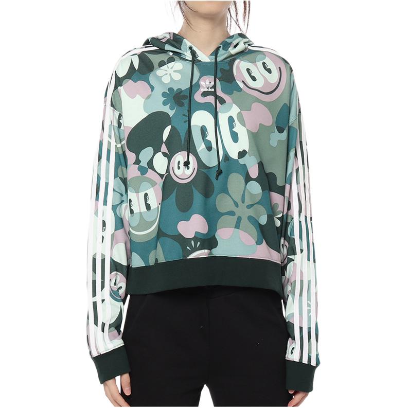 

Adidas Originals Trefoil Series Full Print Smiley Face Casual Comfortable Hoodie Women Hoodies Green DV2661 XS