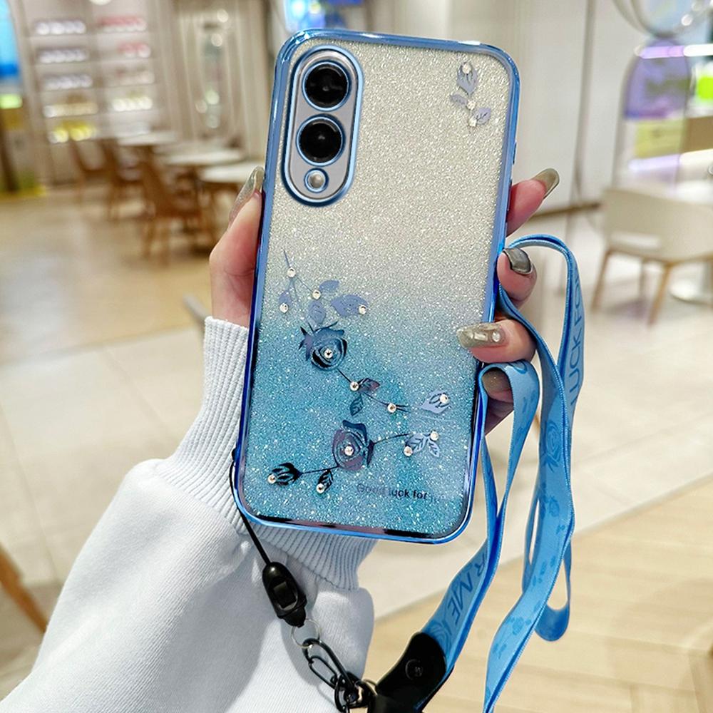 KADEM For Samsung Galaxy S25 Edge Case Flower Pattern TPU Gradient Phone Cover with Lanyards