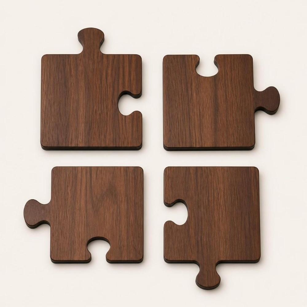4pcs Heat Resistant Puzzle Coasters Non Slip Tea Cup Mat Creative Wooden Coaster Set  Dining Table