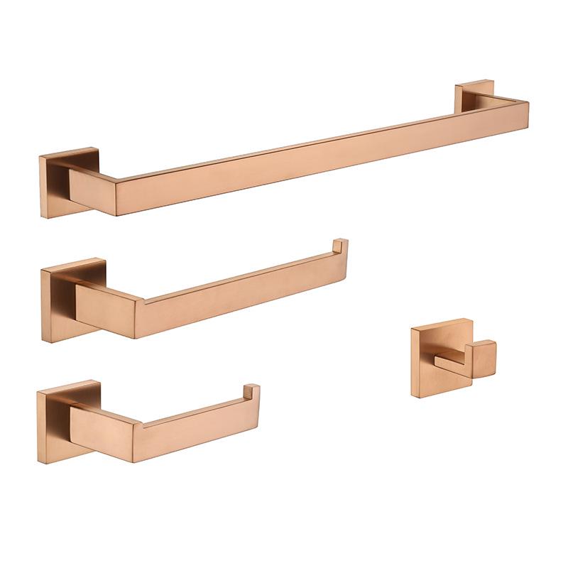 Brushed Rose Gold 304 Stainless Steel Bathroom Set: Towel Rack, Towel Ring, Paper Towel Holder, Hook.