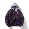 Mens Streetwear Cotton-Lined Bomber Jacket Solid Color Casual Outerwear Teens