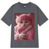 Funny Cat Gang Meme Vintage T-shirt Men's Women Harajuk Y2k Clothes Tshirt Short-sleeved 100% Cotton Hip-hop Fashion T-shirts