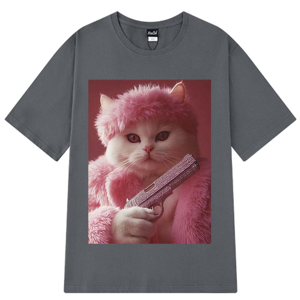 Funny Cat Gang Meme Vintage T-shirt Men's Women Harajuk Y2k Clothes Tshirt Short-sleeved 100% Cotton Hip-hop Fashion T-shirts
