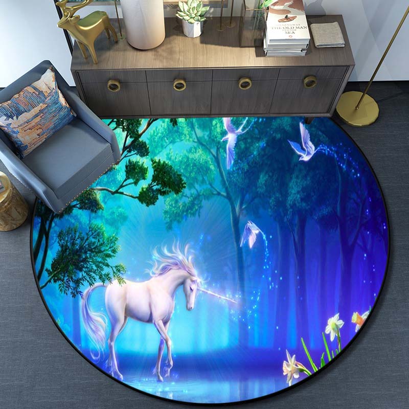 Mermaid Unicorn Print Rug Cartoon Round Rug Kitchen Bedroom Rug Kids Room Play Mat Kids Play Mat Home Decor