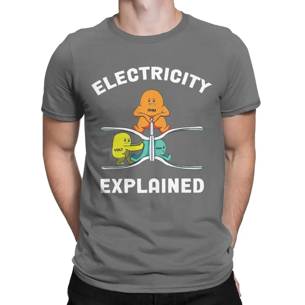 Men Electricity Explained Physics Nerd T Shirt Volt Ohm Ampere 100% Cotton Clothes Short Sleeve Crew Neck Tees Gift T-Shirts
