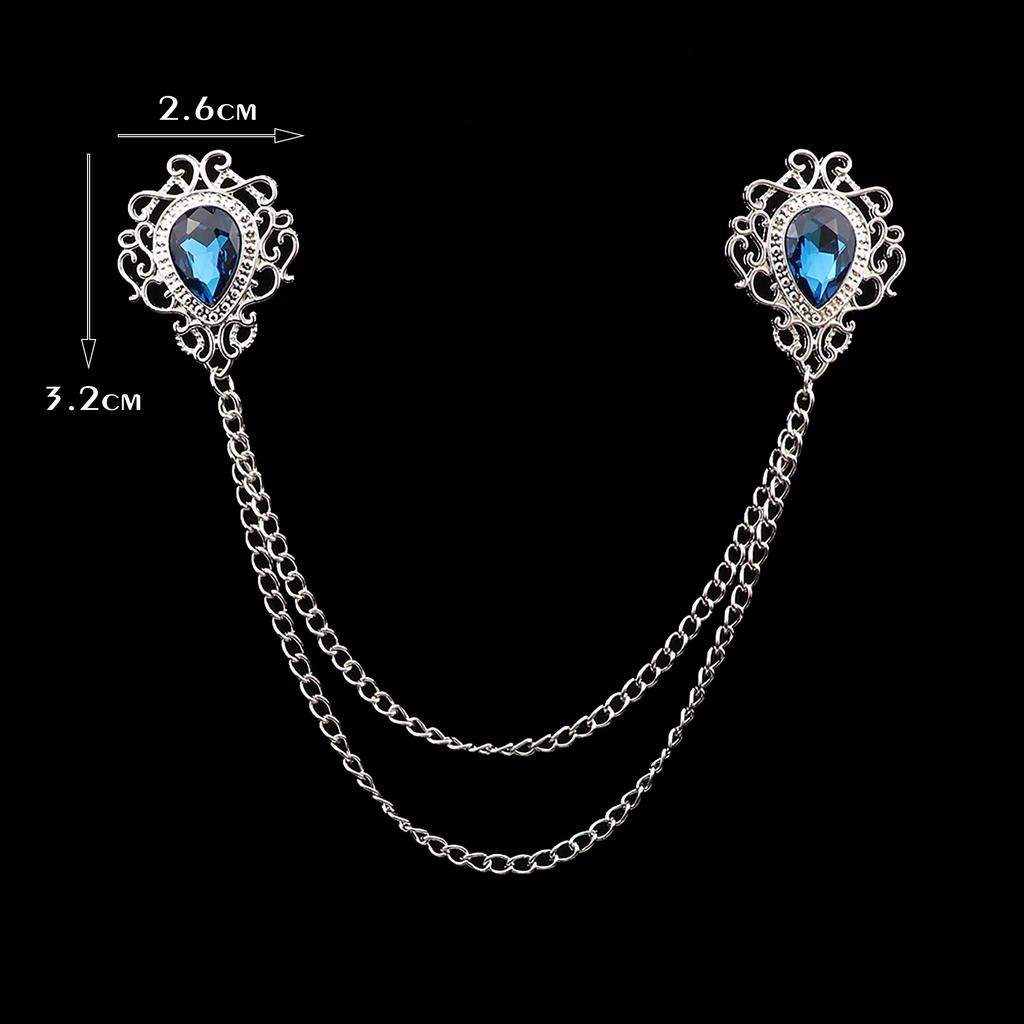 Retro Crystal Rhinestone Brooch, Suit Shirt, Tassel Chain, Lapel Pin, Women Men Jewelry, Alloy, Collar Brooch Pin