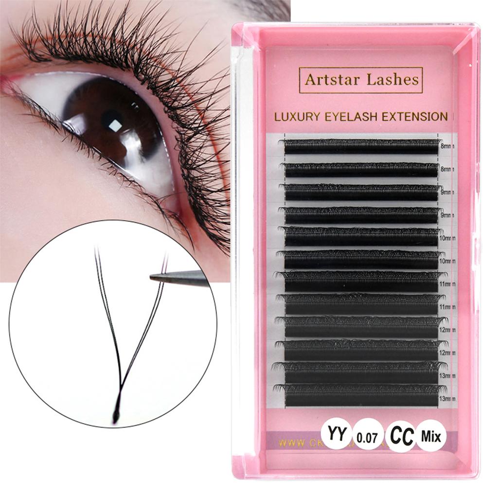 Super Black Mix8-15 YY Lashes 0.05 0.07mm Korean PBT Fiber Handmade 12 Rows Y Shape Volume Eyelash
