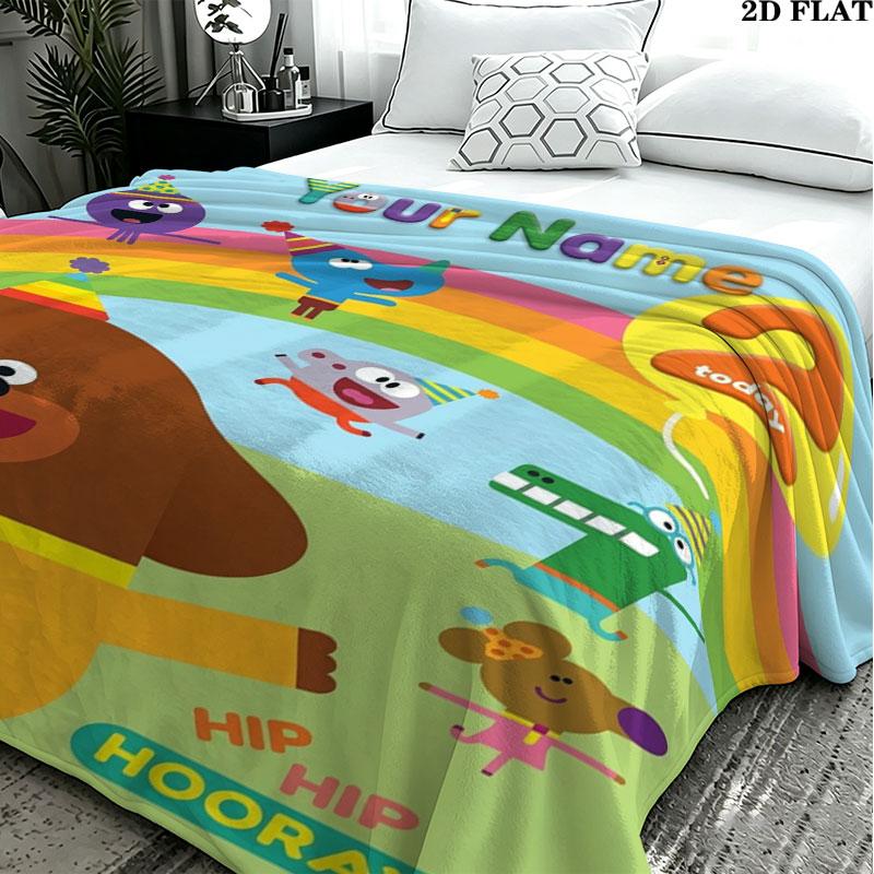 1PC Hey Duggee Custom Name Patterned Flannel Blanket Suitable For All Seasons for Home Decor Warmth and Comfort Gifts Holiday Present