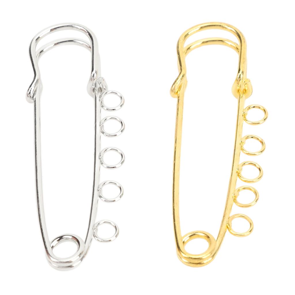 20PCS Brooch Safety Pins Metal Heavy Duty Safety Pins with 5 Holes for Jewelry Making Clothes Blankets Sewing Gold Silver