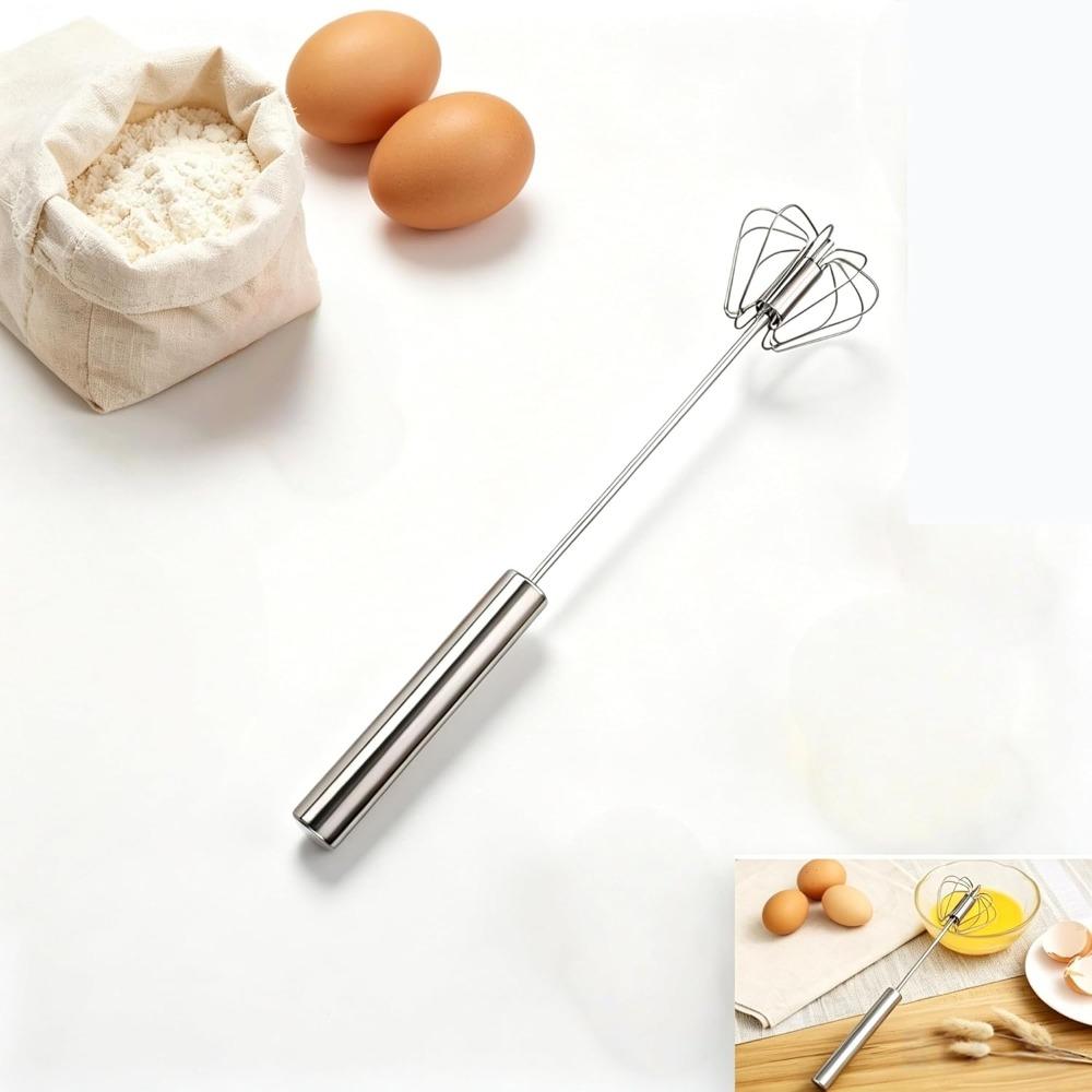Stainless Steel Semi-Automatic Whisk, New Stainless Steel Egg Whisk Hand Push Spinning Whisk, Versatile Egg Whisk Stirrer Tool (1, small)