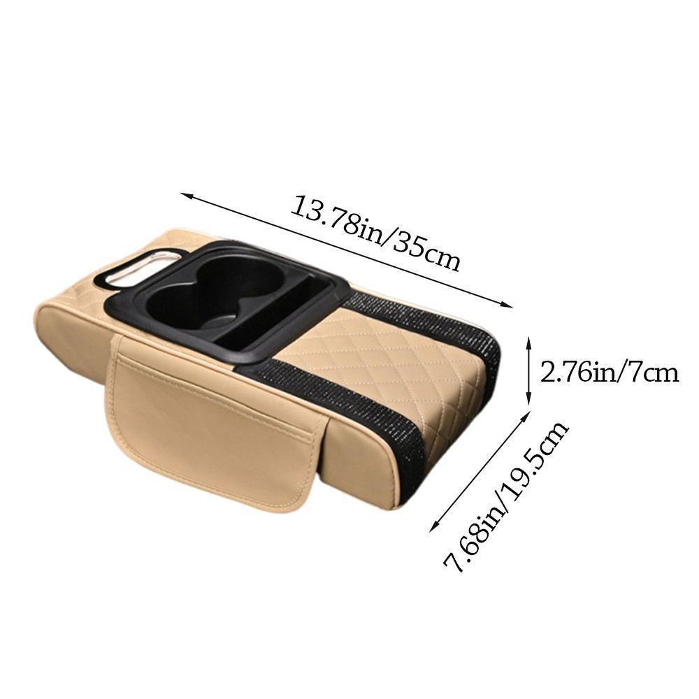 PU Leather Center Console Armrest Cushion with Cup Holder Tissue Box Height Increasing Car Armrest Pillow Multifunctional