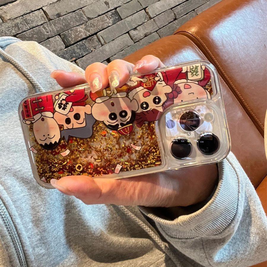New Year's Xiaoxin Gold Foil Quicksand Mobile Phone Case Applicable To Apple 16promax Transparent IPhone 15 Drop Protection Case