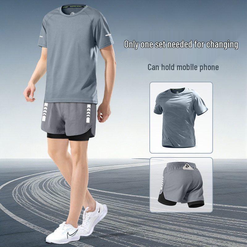 Men's Quick-Dry Running Sports Set - Short Sleeve & Shorts for Summer Marathon Training