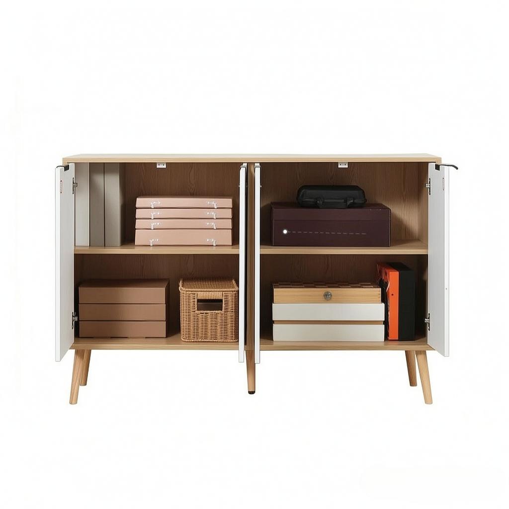 Stylish storage cabinet with lots of storage space, four-door sideboard, elegant lowboard (only with storage cabinet)
