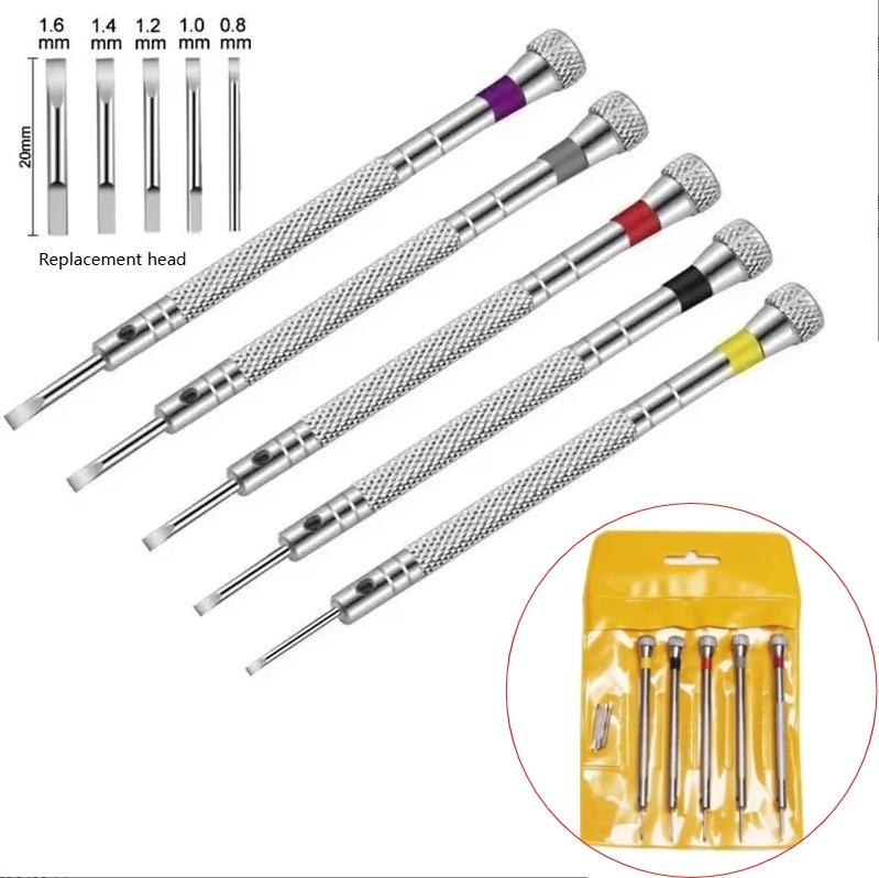 5PCS Set 0.8-1.6mm Steel Screwdriver for Watch Repairing Portable Watch Tools Band Removal with Mini Link Pins Watchmaker Tools