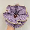 Retro Colorful Lattice Ruffles Hair Scrunchies Headbands for Womens Girls Sweet Romance Hair Rope Rubber Band Hair Accessories