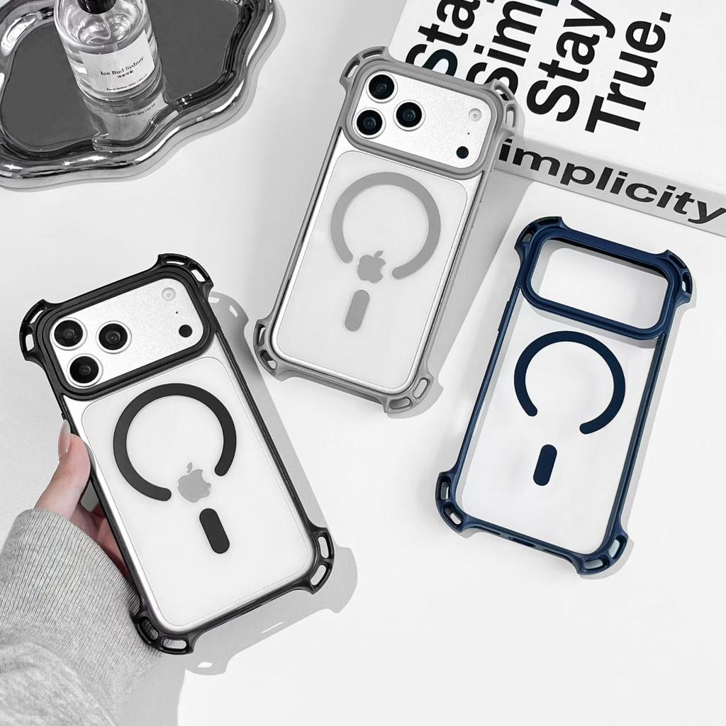Rüstung Stoßfest Transparent Handyhülle Für Für Iphone 17 16 15 14 13 12 Pro Max Für Magnetisches Kabelloses Laden Rückseite