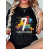 Schwarzes T-Shirt 7 Siebte Klasse Buntes Spritzerdesign Für Schulkinder und Teenager-Bekleidung