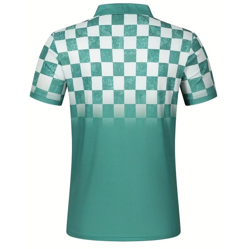 Summer Men's Casual Polo Shirt Short Sleeve Lapel Button Tshirt for Men Casual Streetwear Lightweight Jogging Tops Grid Printing