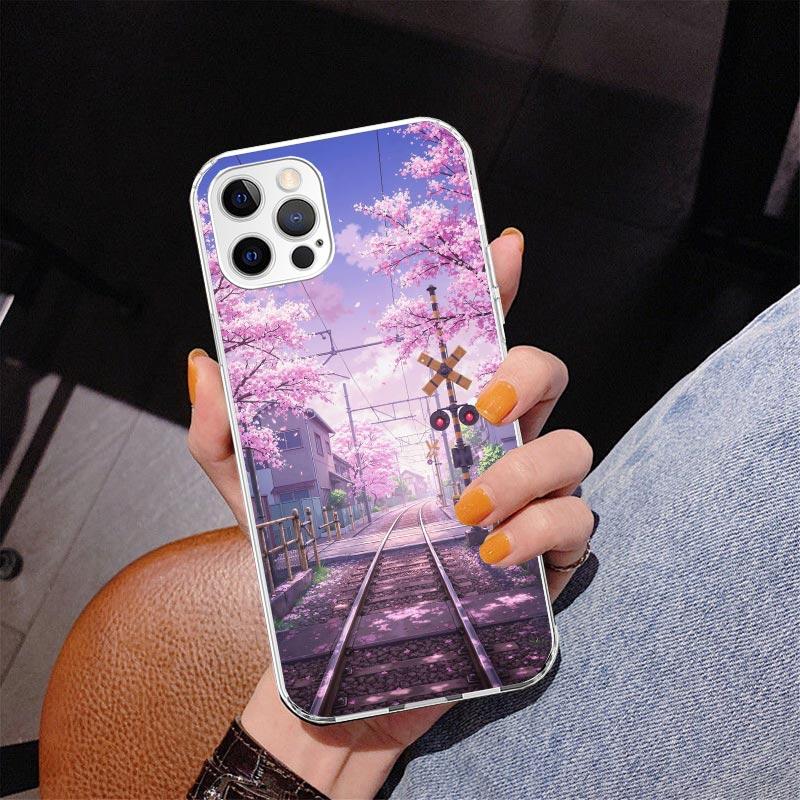 Retro Japanese Sakura Train Phone Case For iPhone 13 12 Mini 11 Pro Max XS XR X SE 7 8 Plus 5S 5 6S 6 Gift Print Cover Fundas