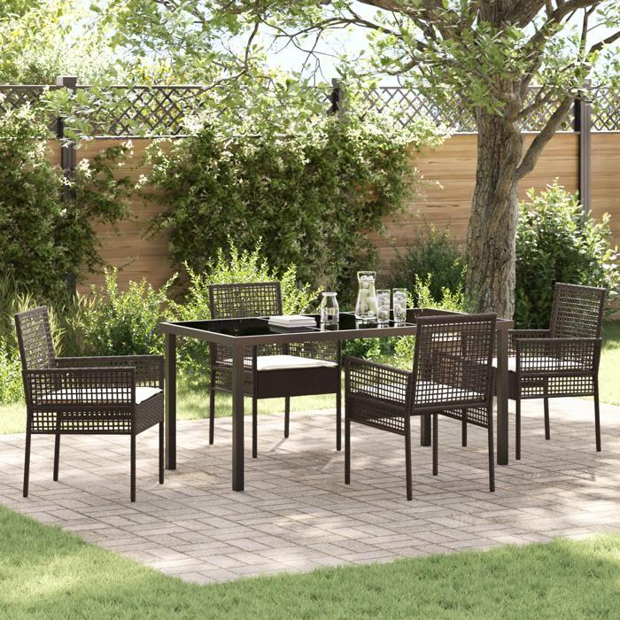 VidaXL Ensemble de salle à manger jardin 5 pièces avec coussins poly rattan marron 3379873