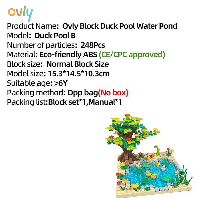 Ovly Yellow Duck Farm MOC Parts Set with Duck House Animals Duckling Duck Nest Duck Pool Coop DIY Building Block Kit
