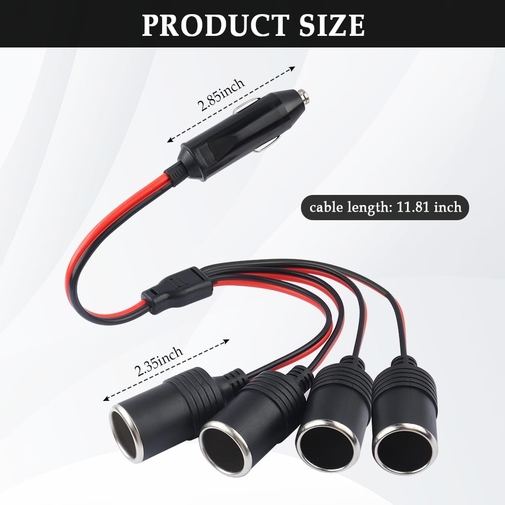 11.81 Inch Car Cigarette Lighter Splitter with 20A Fuse,1 To 4 Car Charger Splitter,Universal Power Adapter 12V Cigarette Lighter Socket for