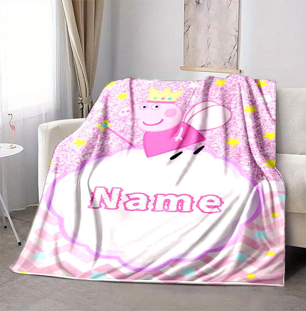 Custom Name Peppa Fairy Flannel Blanket Throw Blanket Soft Warm Sofa Bed home Decor Unique Gift