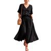 2026 Cross-border Foreign Trade Spring/Summer New Cotton-Linen V-Neck Buckle Button Short-Sleeve Top and Skirt Set